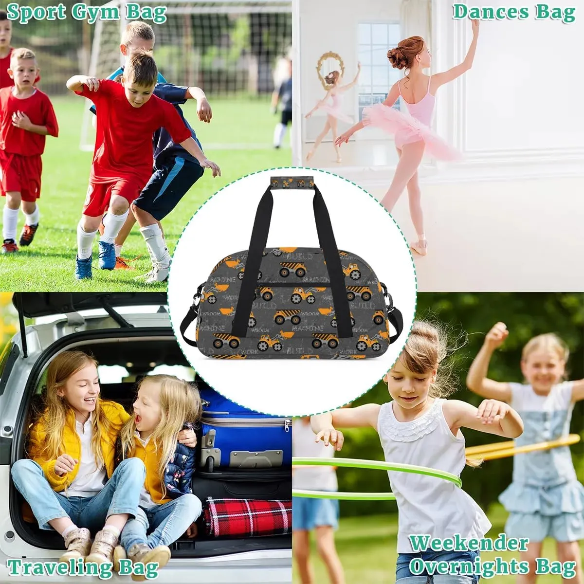 Truck Tractor Cars Duffle Bags for boys Travel Weekender Overnight Bag Kids Sports Gym Bag Waterproof Work Out Bags Foldable Sleepover Gymnastics Bags Personality Boys Gift