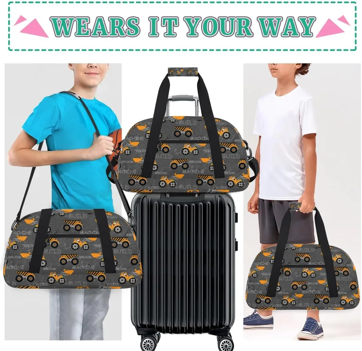 Truck Tractor Cars Duffle Bags for boys Travel Weekender Overnight Bag Kids Sports Gym Bag Waterproof Work Out Bags Foldable Sleepover Gymnastics Bags Personality Boys Gift