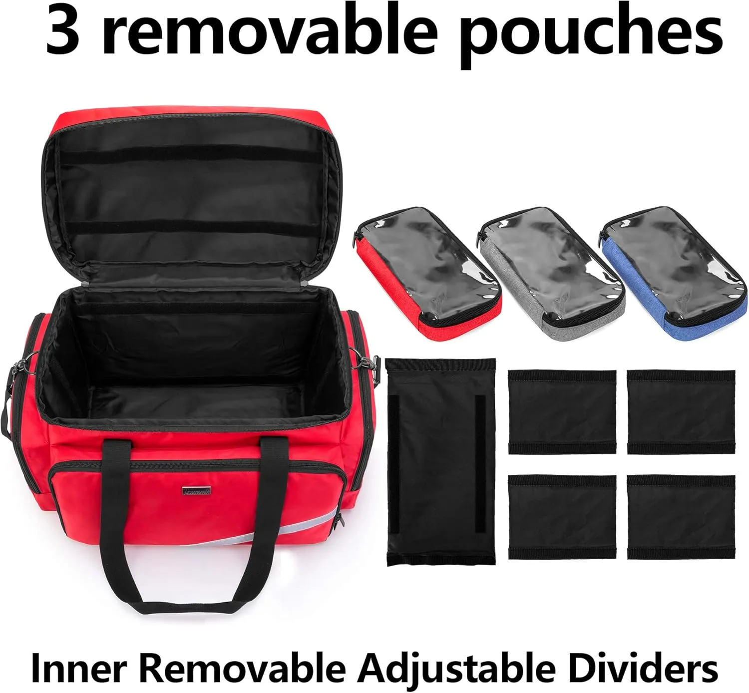 Trunab First Aid Bag Empty, Professional Medical Bag Emergency Responder Trauma Bag with Inner Dividers and Anti-Slip Bottom, Ideal for EMT, EMS, Paramedics