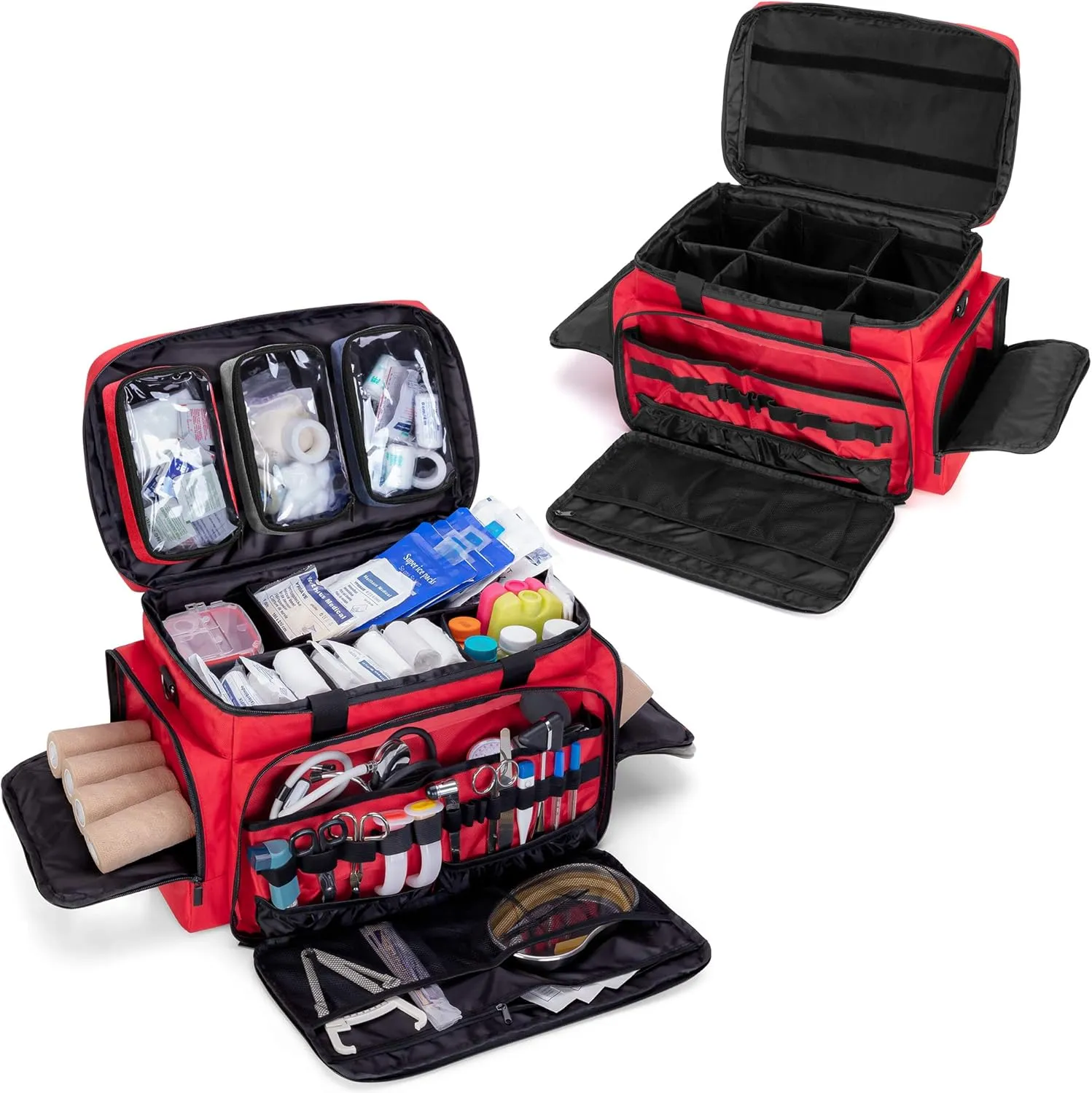 Trunab First Aid Bag Empty, Professional Medical Bag Emergency Responder Trauma Bag with Inner Dividers and Anti-Slip Bottom, Ideal for EMT, EMS, Paramedics