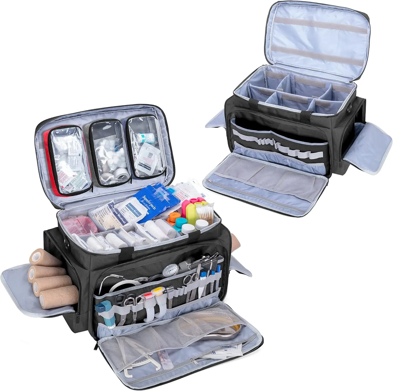 Trunab First Aid Bag Empty, Professional Medical Bag Emergency Responder Trauma Bag with Inner Dividers and Anti-Slip Bottom, Ideal for EMT, EMS, Paramedics