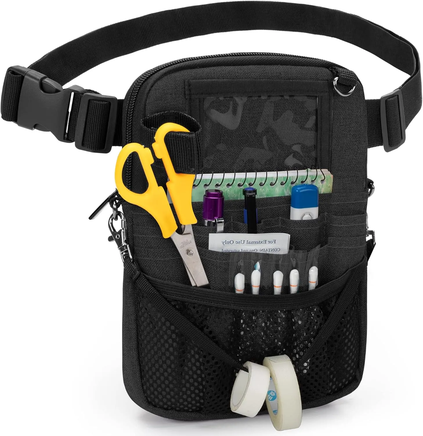 Trunab Nurse Fanny Pack with Tape Holder and Medical Gear Pockets, Utility Nurse Waist Storage Bag, with Adjustable Waist Strap, Nurse Belt Organizer Pouch for Stethoscopes, Scissors Black