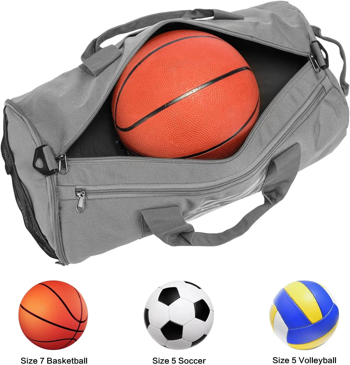 TUGUAN Basketball Gym Bags for Men Women Small Travel Duffle Bag Wet Pocket & Shoes Compartment Overnight Weekender Duffel Bag Sports Gym Tote bag Man 40L, grey