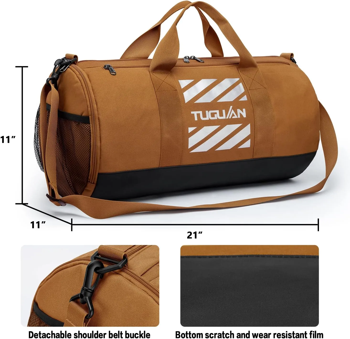 TUGUAN Gym Bags for Men Women Small Travel Duffle Bag with Wet Pocket & Shoes Compartment Overnight Weekender Duffel Bag Sports Gym Tote bag Man 40L, Brown