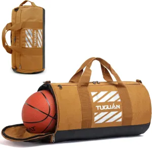 TUGUAN Gym Bags for Men Women Small Travel Duffle Bag with Wet Pocket & Shoes Compartment Overnight Weekender Duffel Bag Sports Gym Tote bag Man 40L, Brown