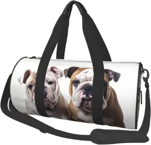 Two Cute Bulldog Dogs Travel Duffle Bag for Men Women Sport Gym Bag Foldable Weekender Bag Carry on Overnight Bag for Travel Swimming Basketball