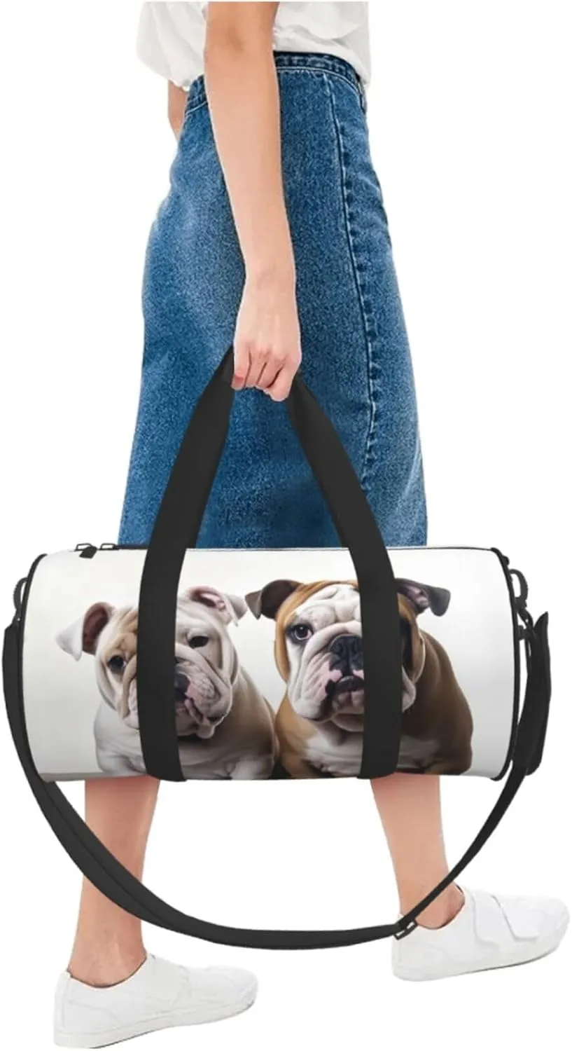 Two Cute Bulldog Dogs Travel Duffle Bag for Men Women Sport Gym Bag Foldable Weekender Bag Carry on Overnight Bag for Travel Swimming Basketball