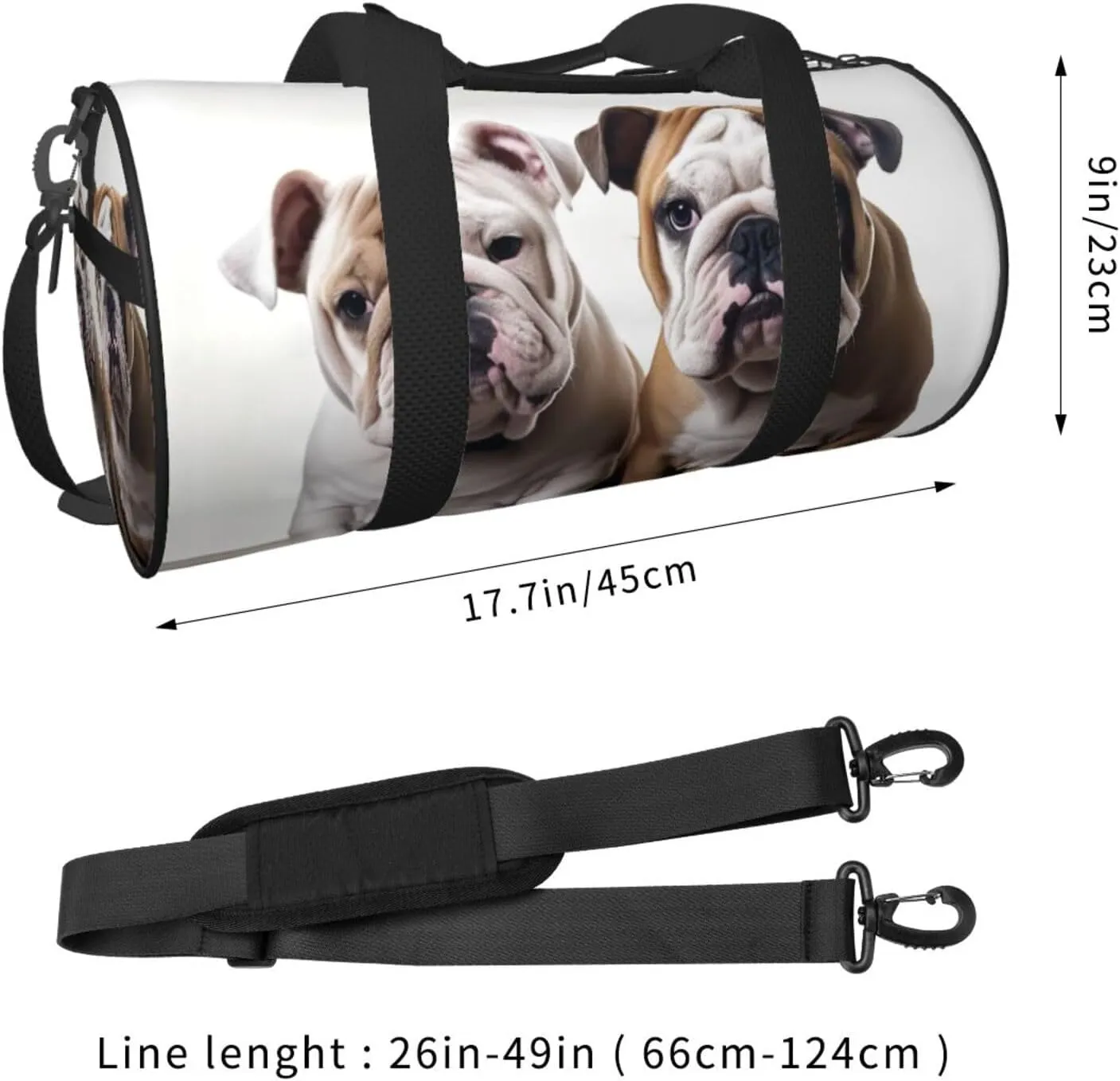 Two Cute Bulldog Dogs Travel Duffle Bag for Men Women Sport Gym Bag Foldable Weekender Bag Carry on Overnight Bag for Travel Swimming Basketball