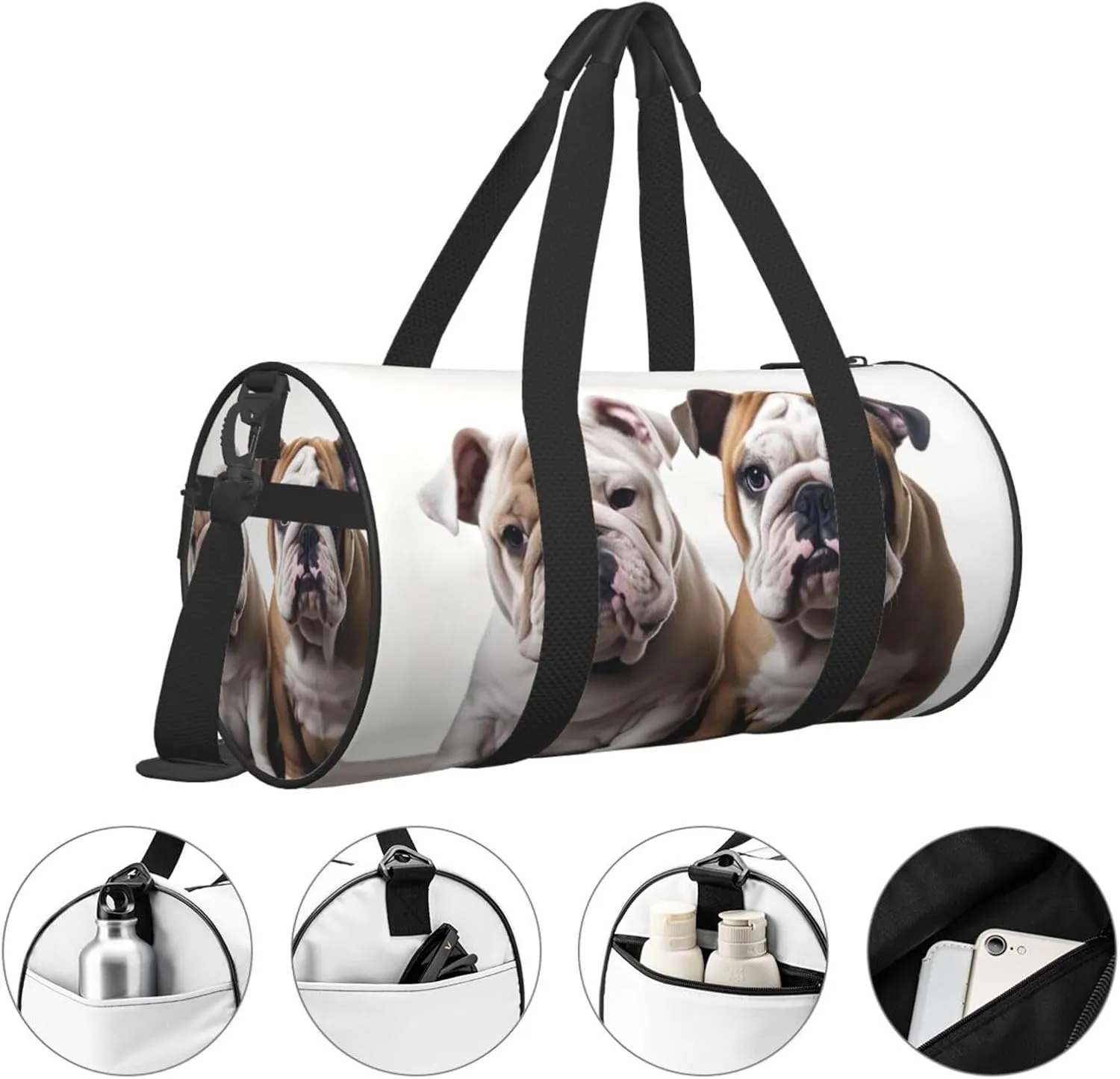 Two Cute Bulldog Dogs Travel Duffle Bag for Men Women Sport Gym Bag Foldable Weekender Bag Carry on Overnight Bag for Travel Swimming Basketball