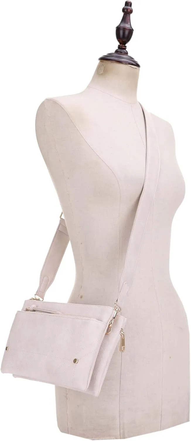 Two-Tone Multi-Compartment Crossbody Bag with Adjustable Detachable Strap, Gold Hardware, and Stitched Detailing