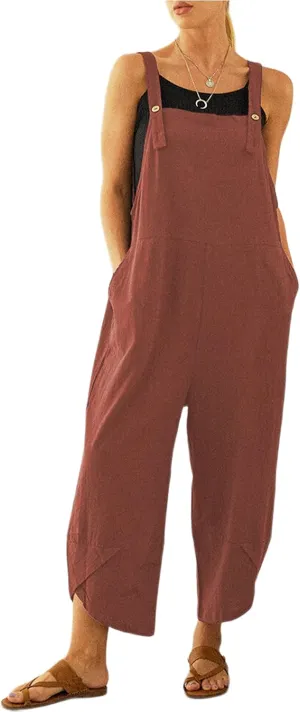 UANEO Womens Cotton Adjustable Casual Summer Bib Overalls Jumpsuits with Pockets