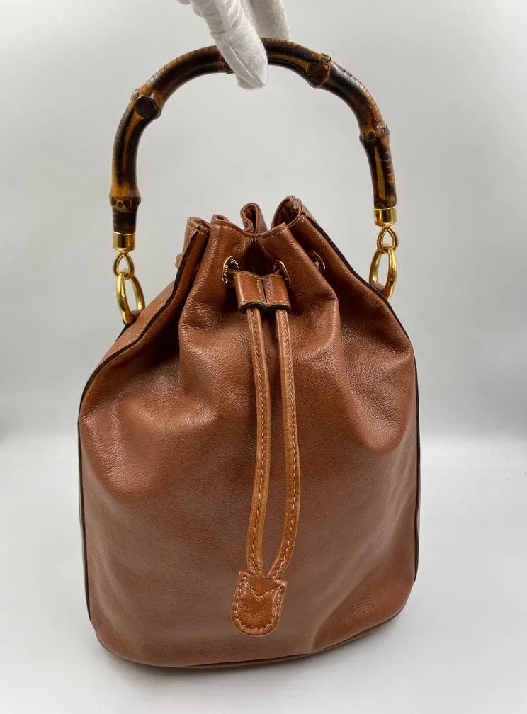 Ultimate savings Gucci w Handles Chic Bag Bamboo Bucket Tan