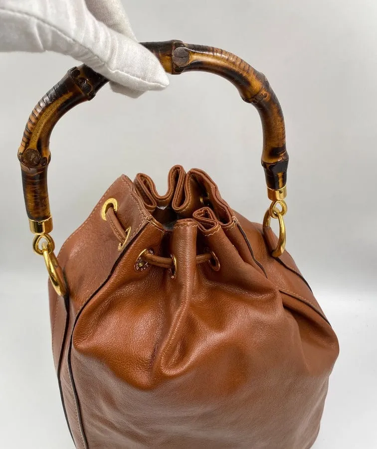 Ultimate savings Gucci w Handles Chic Bag Bamboo Bucket Tan