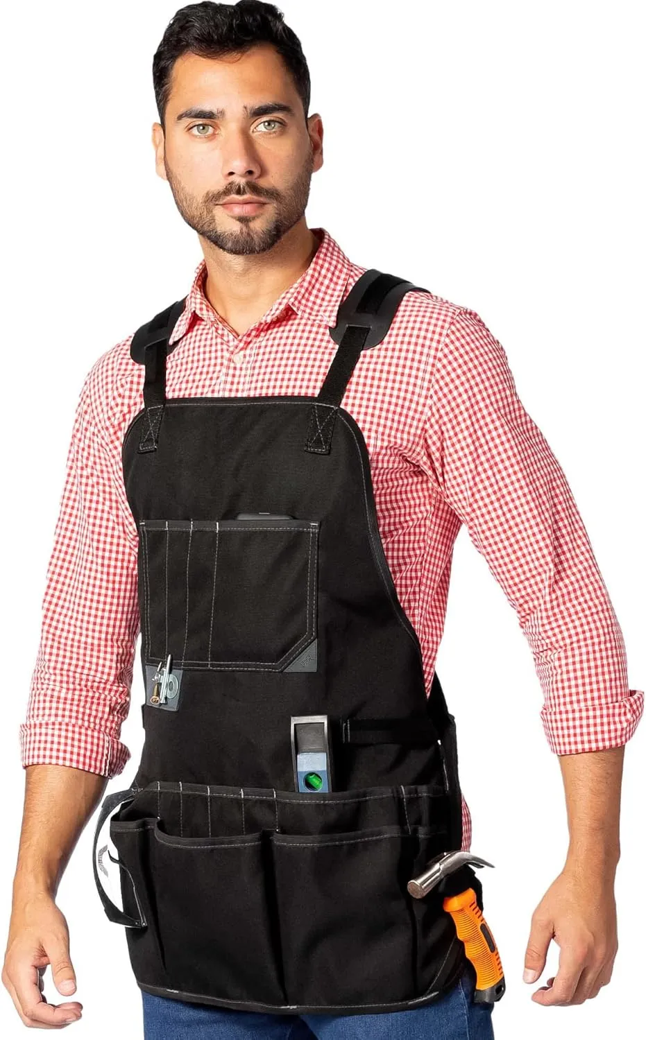 Under NY Sky Tool Apron – Magnetic Tool Holder – Heavy Duty Black Oxford Canvas – CrossBack – 18 Pockets – Adjustable for Men, Women – Pro Mechanic, Woodworker, Carpenter, Electrician, Gardener Apron