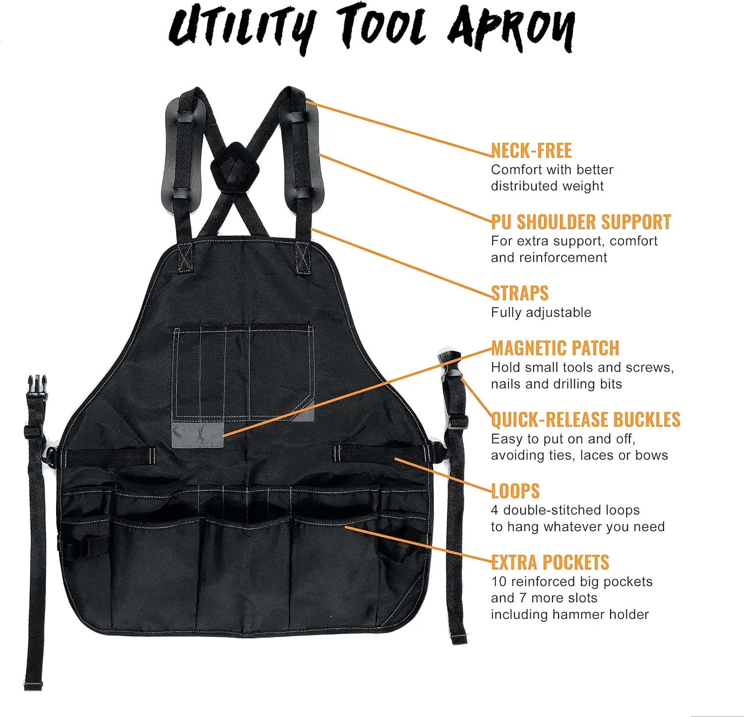 Under NY Sky Tool Apron – Magnetic Tool Holder – Heavy Duty Black Oxford Canvas – CrossBack – 18 Pockets – Adjustable for Men, Women – Pro Mechanic, Woodworker, Carpenter, Electrician, Gardener Apron