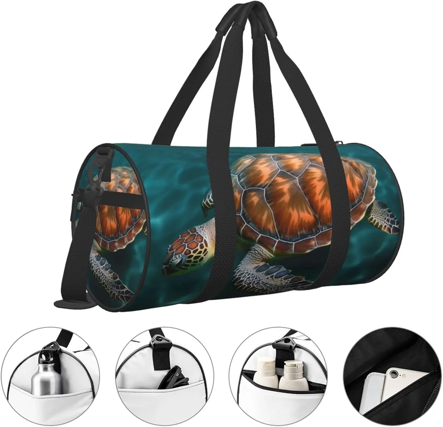 Underwater Turtle Travel Duffle Bag for Men Women Sport Gym Bag Foldable Weekender Bag Carry on Overnight Bag for Travel Swimming Basketball