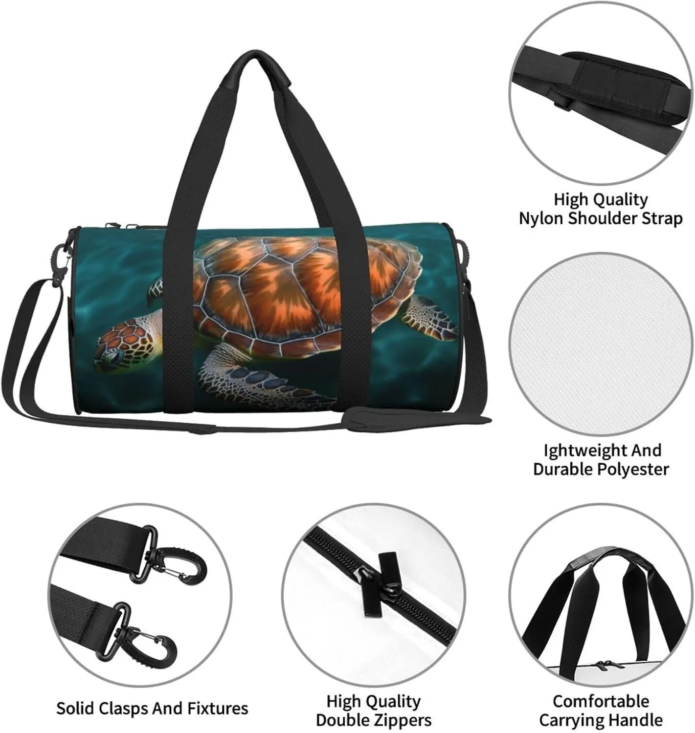 Underwater Turtle Travel Duffle Bag for Men Women Sport Gym Bag Foldable Weekender Bag Carry on Overnight Bag for Travel Swimming Basketball
