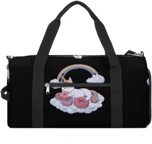 Uni-corn Cat Duffle Bag Waterproof Gym Tote Bags Travel Overnight Bags with Shoes Compartment