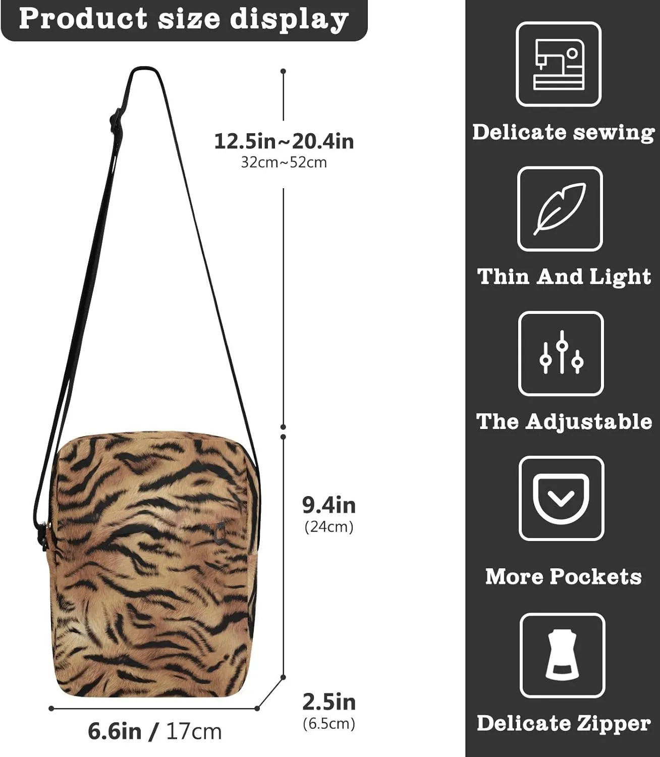 Unisex Crossbody Bag, Animal Pattern Durable Sling Side Shoulder bags for men women, One Size