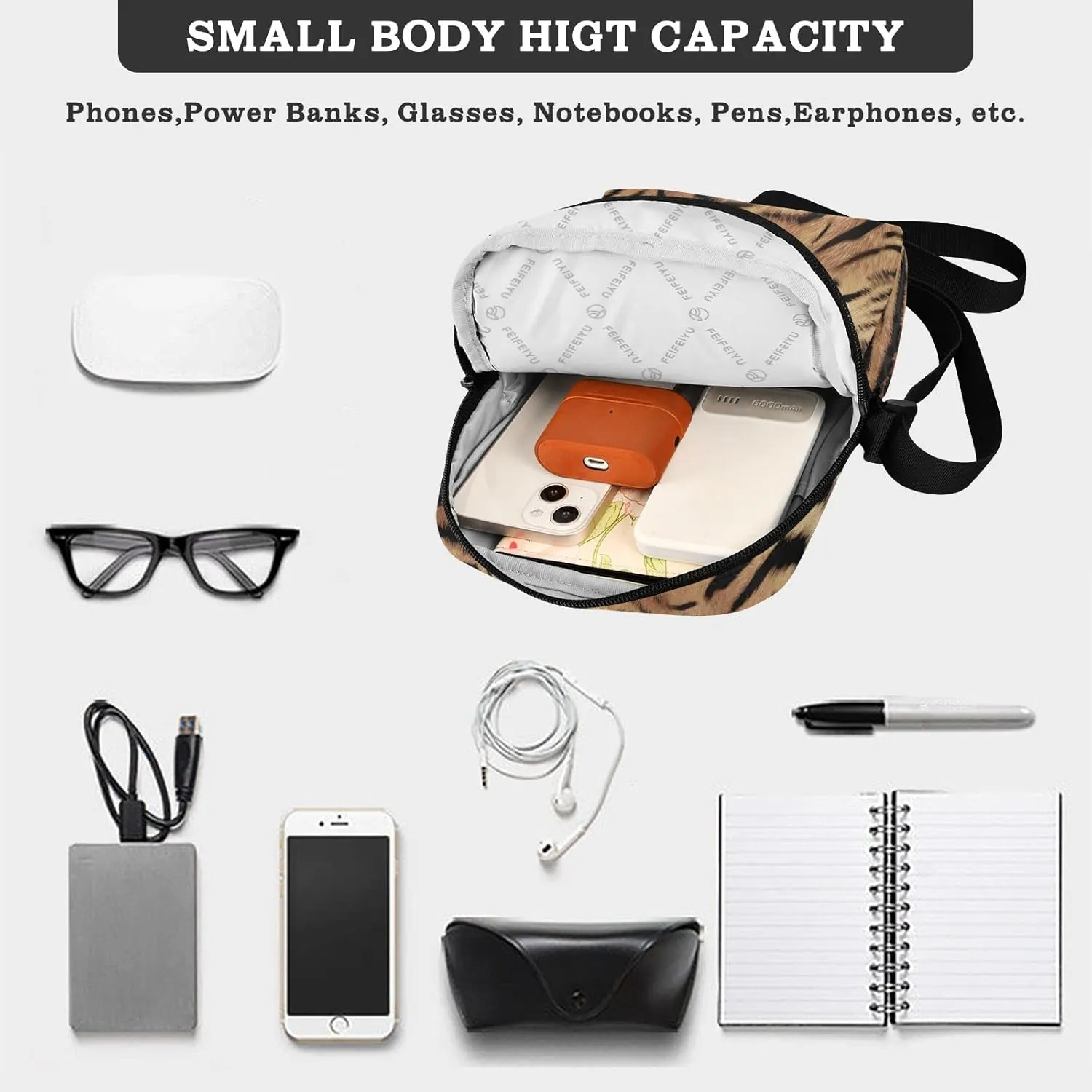 Unisex Crossbody Bag, Animal Pattern Durable Sling Side Shoulder bags for men women, One Size