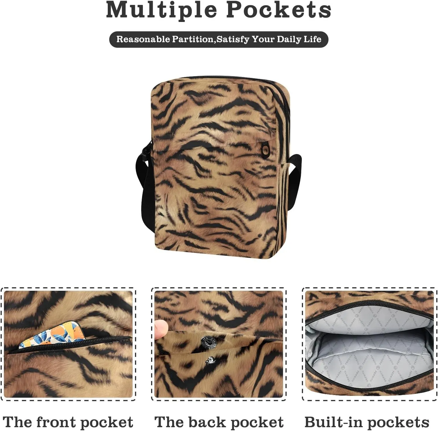 Unisex Crossbody Bag, Animal Pattern Durable Sling Side Shoulder bags for men women, One Size