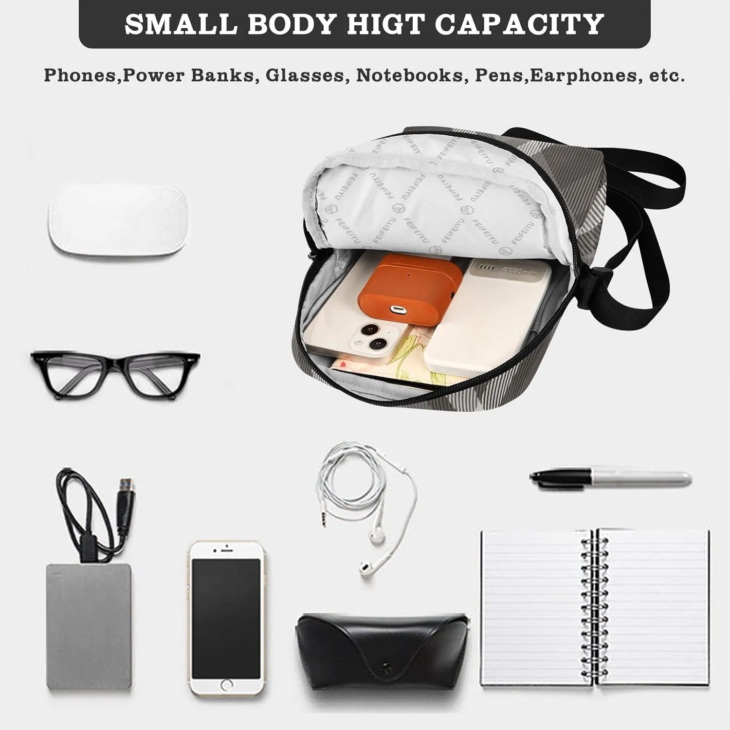 Unisex Crossbody Bag, Cream Color Durable Sling Side Shoulder bags for men women, One Size