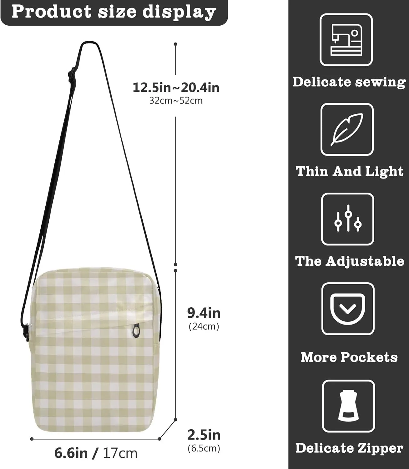 Unisex Crossbody Bag, Flannel Patterns Red Black Durable Sling Side Shoulder bags for men women, One Size