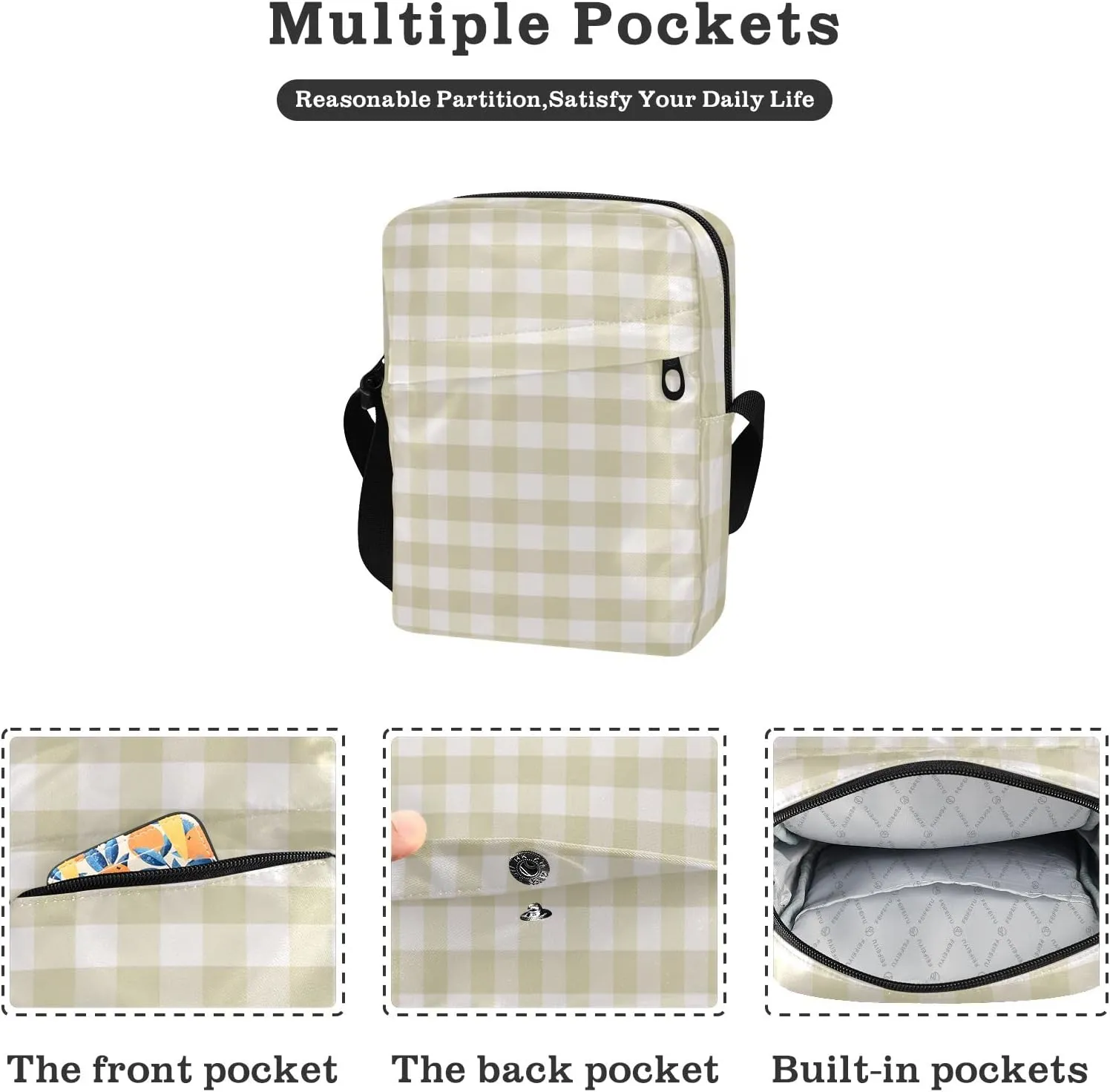 Unisex Crossbody Bag, Flannel Patterns Red Black Durable Sling Side Shoulder bags for men women, One Size