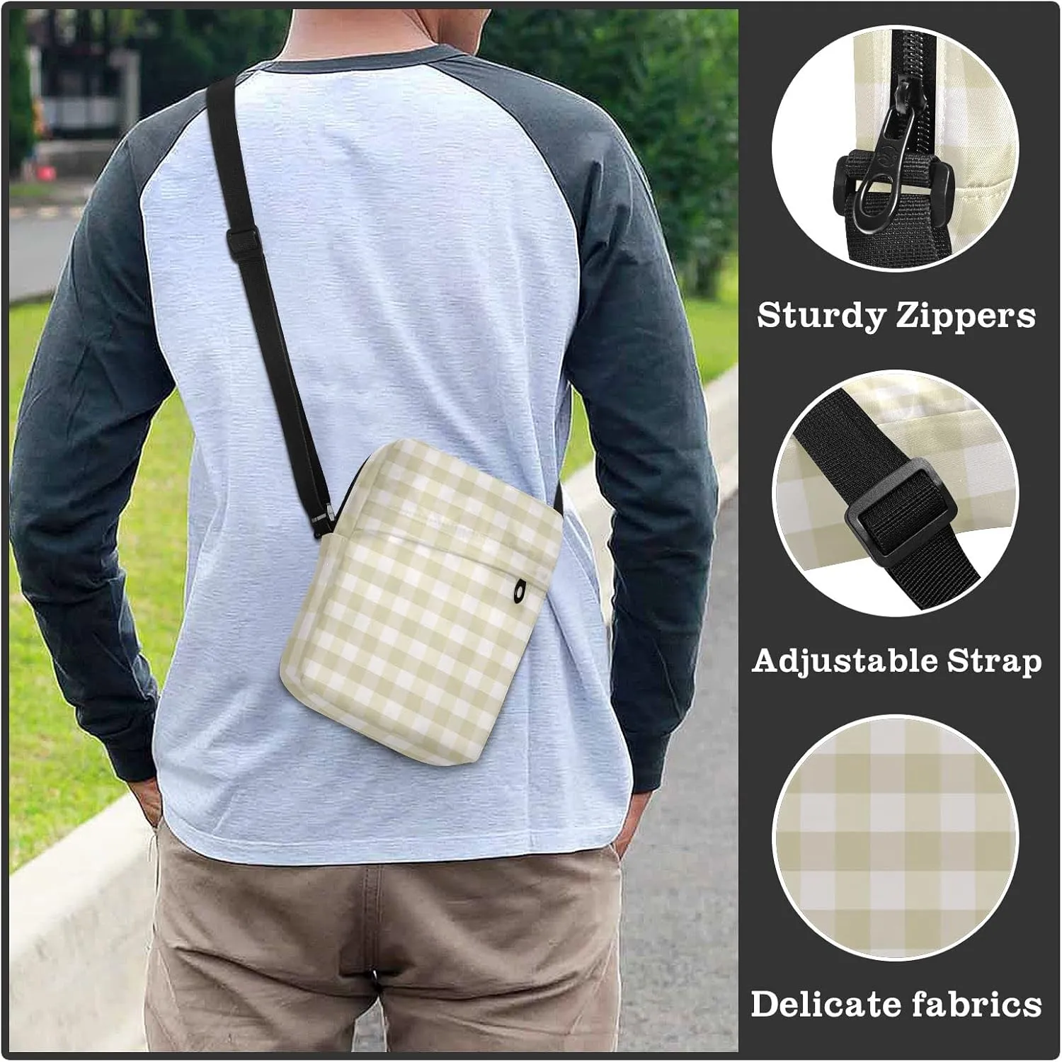 Unisex Crossbody Bag, Flannel Patterns Red Black Durable Sling Side Shoulder bags for men women, One Size