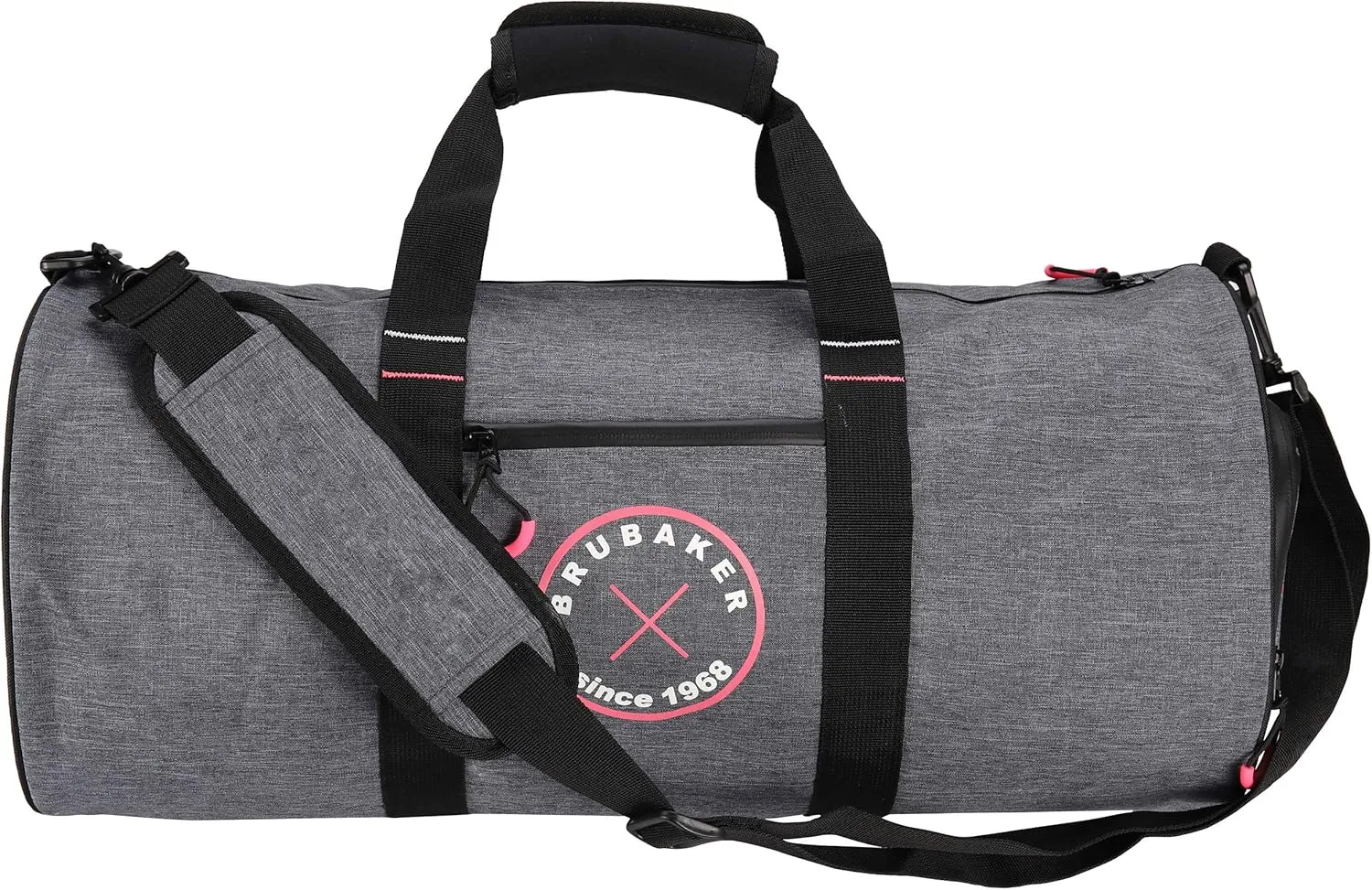 Unisex Duffel Sports Gym Bag 27 L - Water Repellent - Shoe Compartment   Wet Pocket   Shoulder Strap - 21 x 10 x 10 Inches - 54 cm x 25 cm Ø - Dark Gray Melange/Shocking Pink