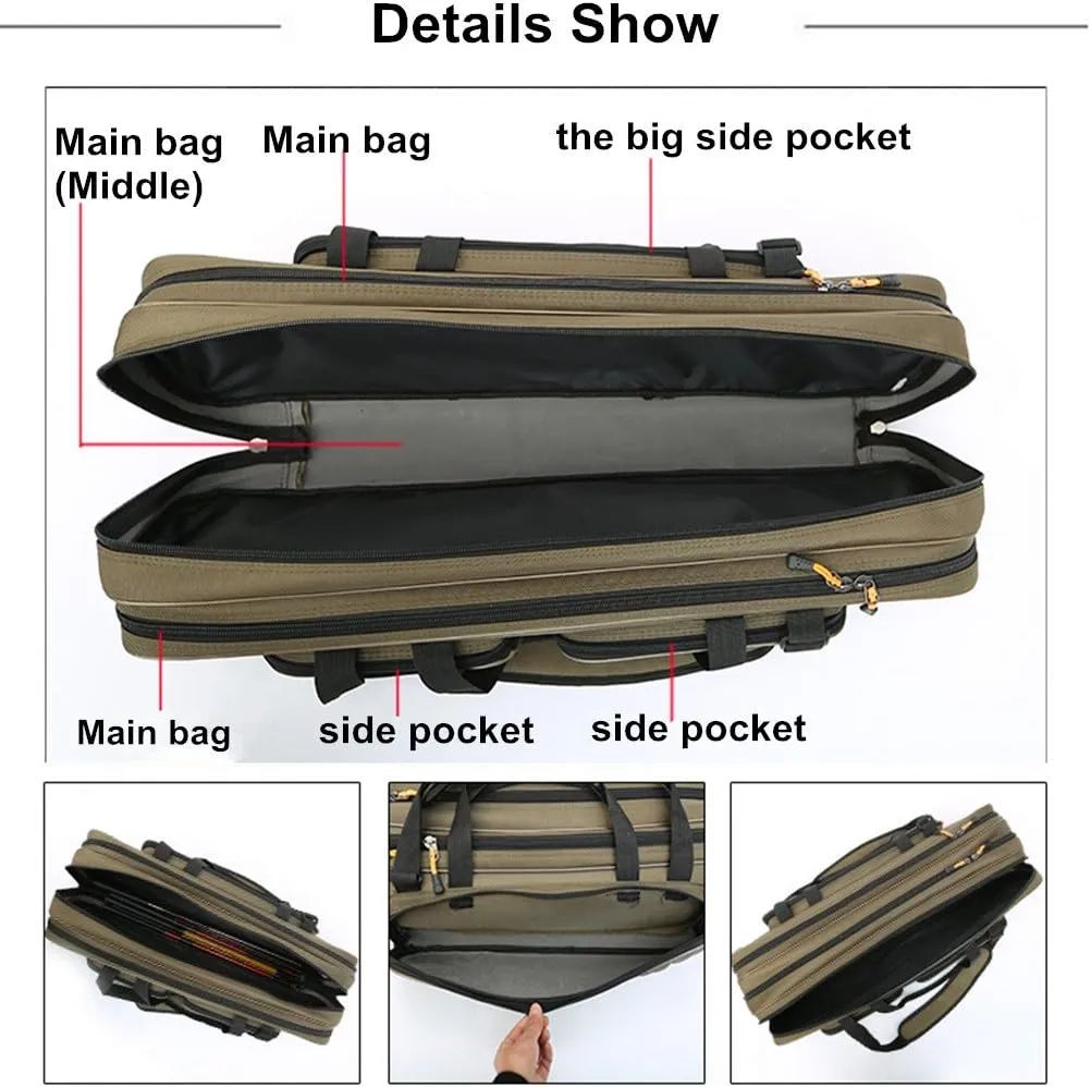 UNISTRENGH 3 Layers Portable Folding Fishing Rod Carrier Reel Case Bags Fish Pole Tools Storage Bag Case Pro Gear Tackle for Shoulders,Handles (3 layers/125cm-49.2inch)