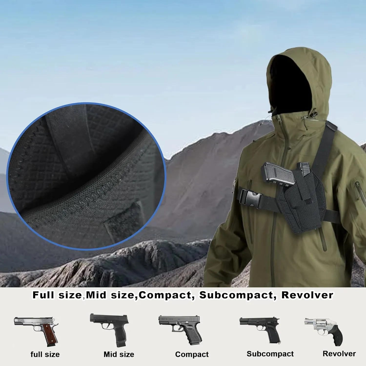 Universal Chest Holster for Pistols, Shoulder Holster for Hiking, Camping, Hunting