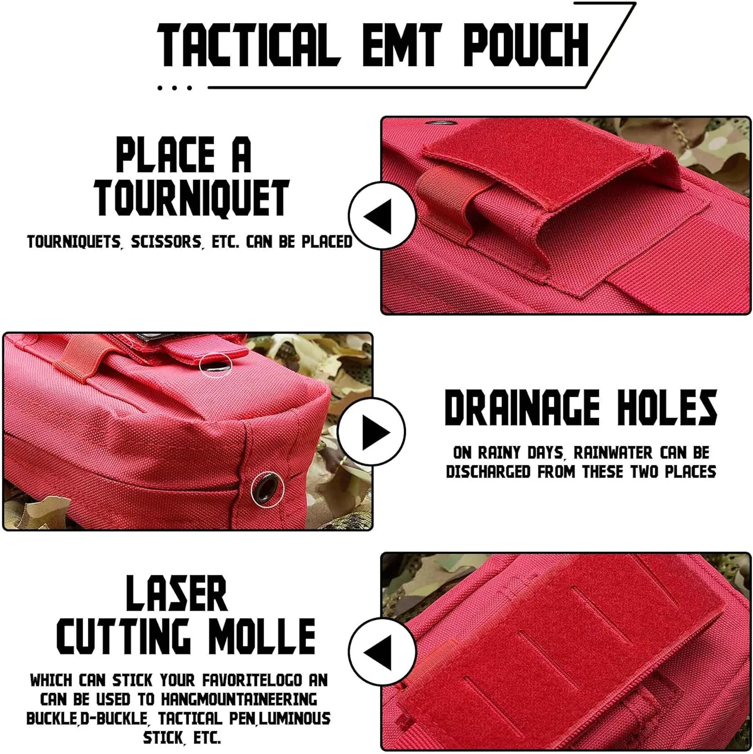 Upgrade Laser Cut 1000D Molle Ifak Pouch, 5 Colors Single-Handed Operation Tactical EMT Medical Pouch Bag