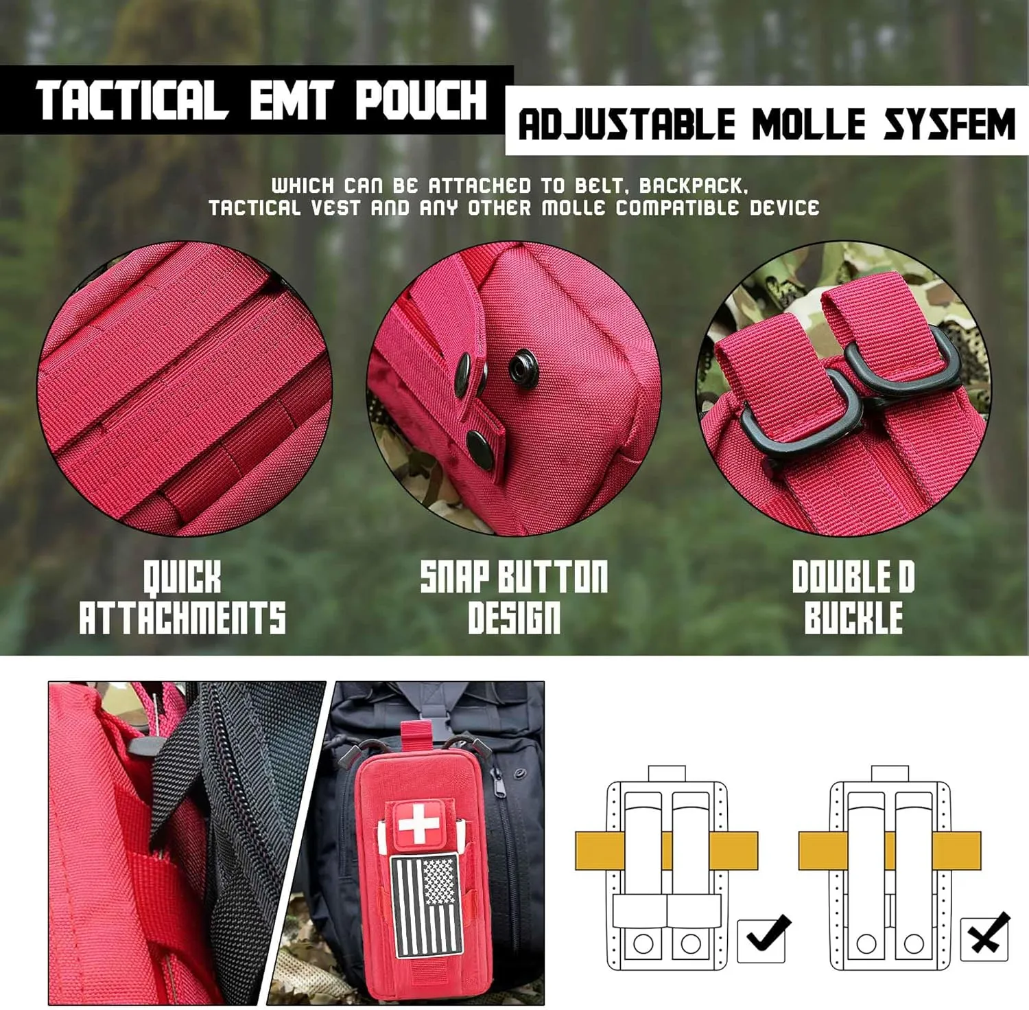 Upgrade Laser Cut 1000D Molle Ifak Pouch, 5 Colors Single-Handed Operation Tactical EMT Medical Pouch Bag