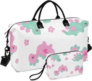 §³ute Dinosaur Travel Duffle Bag, Large Weekender Overnight Bags for Women Men Waterproof Carry on Shoulder Tote Bags for Hospital Maternity Mommy Gym with Toiletry Bag