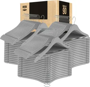 Utopia Home Premium Wooden Hangers 90 Pack - Durable & Slim Coat Hanger - Suit Hanger with 360-Degree Rotatable Hook - Wood Hangers with Shoulder Grooves (Grey Color)