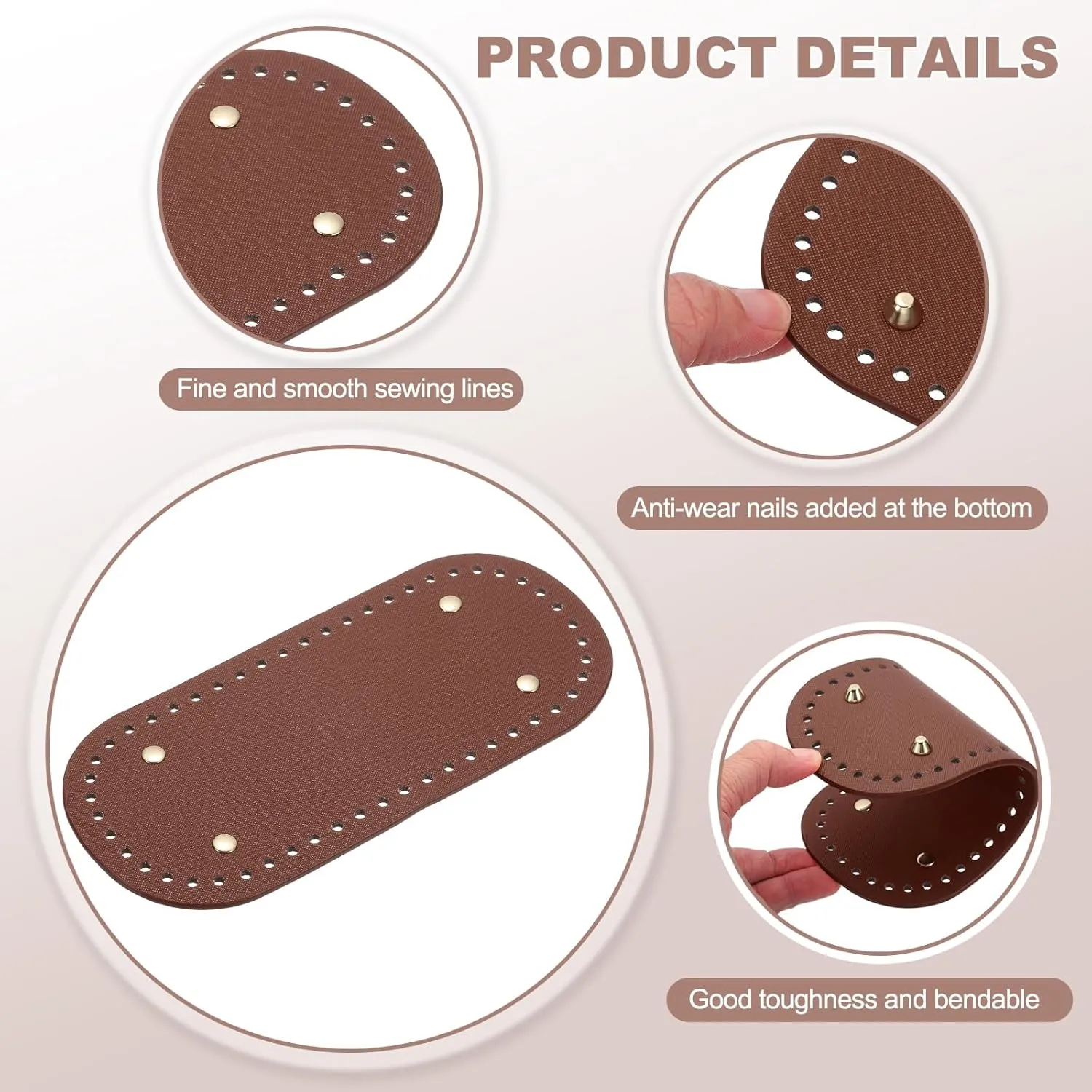 uxcell Crochet Bag Making Kit, 1Pcs 8.66" x 3.94" PU Leather Bag Bottom with 2Pcs D-Shaped Purse Handle Purse Making Supplies for DIY Woven Bag Crochet Handbag, Coffee