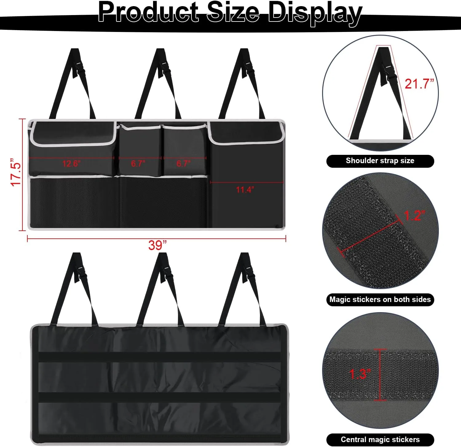 UYYE Trunk Hanging Organizer, Backseat Bag, Car Interior Accessories with 4 Pockets & 2 Mesh Pouches for Groceries, Will Provide More Storage Trunk Space for SUV, Jeep, MPVs