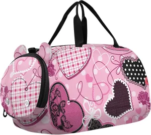 Valentine Pink and Black Hearts Duffel Bags for Boys Small Gym Bags for Teens Dance Bag for Girls