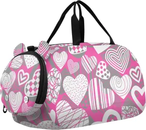 Valentines White Pink Hearts Duffel Bags for Boys Small Gym Bags for Teens Dance Bag for Girls