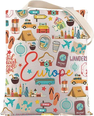 VAMSII Europe Souvenir Gifts European Travel Tote Bag European Vacation Gift Europe Barcelona Honeymoon Gift Europe Trip Gift