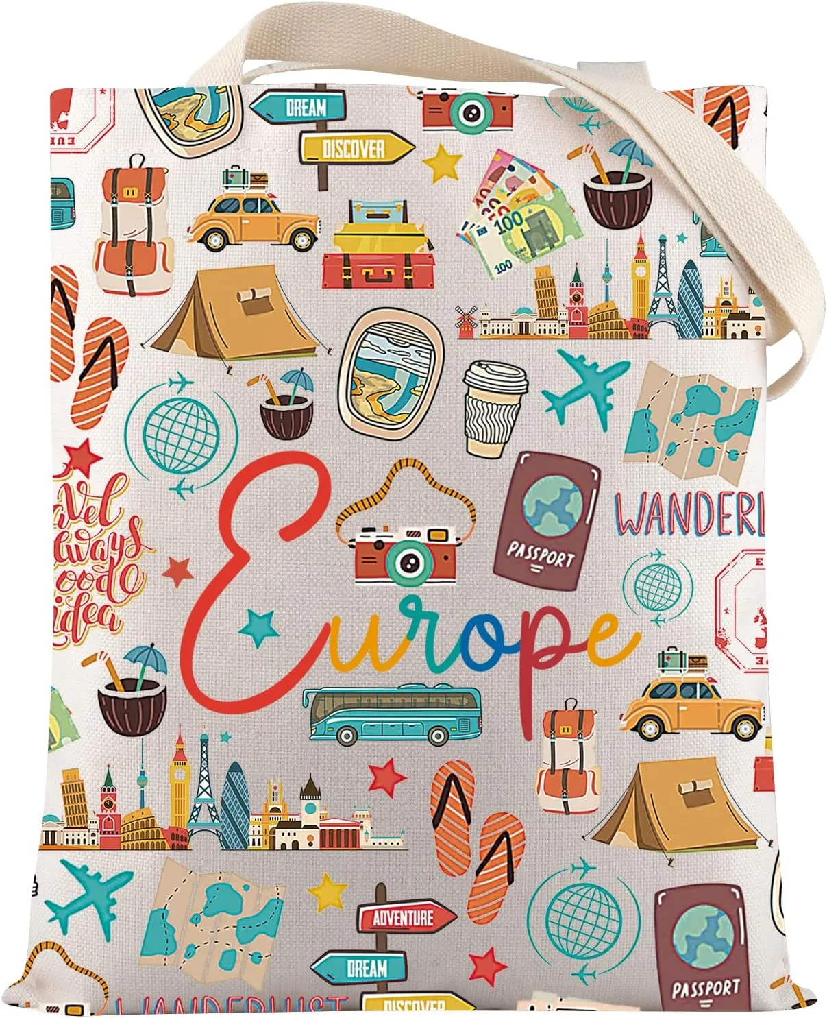 VAMSII Europe Souvenir Gifts European Travel Tote Bag European Vacation Gift Europe Barcelona Honeymoon Gift Europe Trip Gift