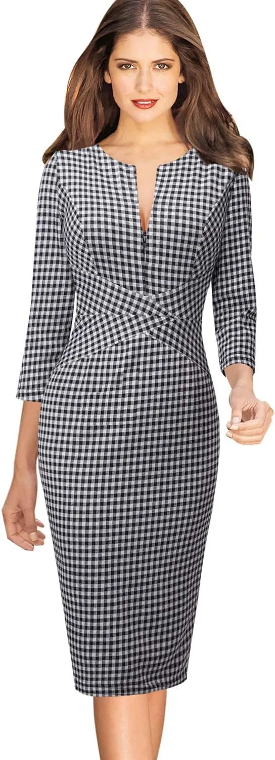 VFSHOW Womens Slim Zipper Up Work Business Office Party Bodycon Pencil Sheath Dress