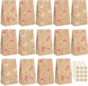 VGOODALL 54 Pack Inch Gift Bags with Stickers, 4.7x3.1x8.7 Inch Floral Party Favor Treat Bags for Wedding Baby Shower Birthday Bulk Gift Packaging Supplies