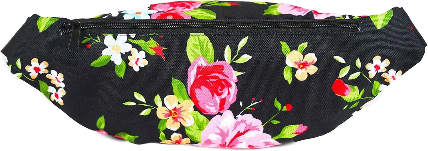 Vibe Festival Gear Fanny Pack for Men Women - Many Prints - Black Holographic Silver Gold Cute Waist Bag for Festival Rave Hiking Running Cycling