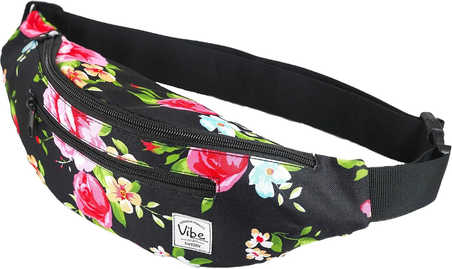 Vibe Festival Gear Fanny Pack for Men Women - Many Prints - Black Holographic Silver Gold Cute Waist Bag for Festival Rave Hiking Running Cycling
