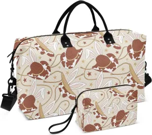 VIGTRO Travel Duffel Bag Weekender Overnight Bag with Toiletry Bag Cowboy Hat Bunny Ears Printed, Carry On Luggage Bag for Hospital Gym Travel Business, 2 Pcs Set