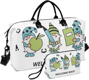 VIGTRO Travel Duffel Bag Weekender Overnight Bag with Toiletry Bag Gnomes Pen Book Printed, Carry On Luggage Bag Cute Welcome Star for Hospital Gym Travel Business, 2 Pcs Set