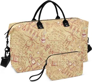 VIGTRO Travel Duffel Bag Weekender Overnight Bag with Toiletry Bag Old Laboratory Printed, Carry On Luggage Bag for Hospital Gym Travel Business, 2 Pcs Set
