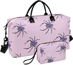 VIGTRO Travel Duffel Bag Weekender Overnight Bag with Toiletry Bag Russet Spiders Pattern Printed, Carry On Luggage Bag for Hospital Gym Travel Business, 2 Pcs Set